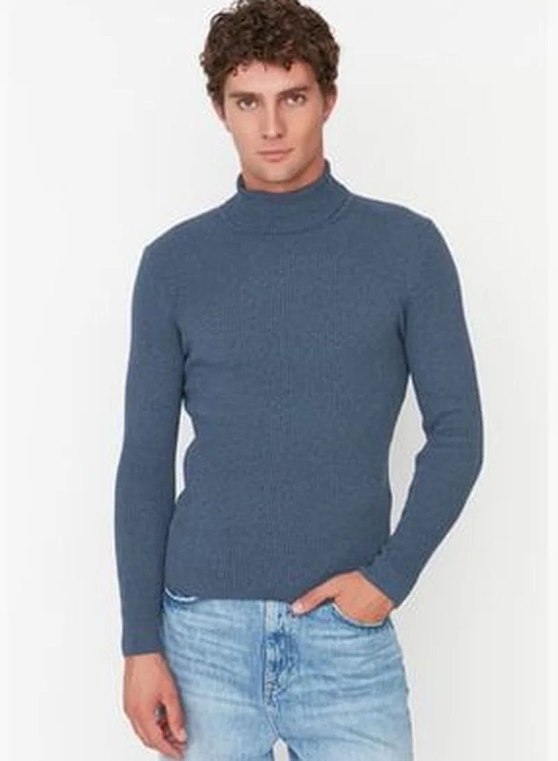 trendyol Indigo Men's Slim Fit Turtleneck Corduroy Knit Sweater