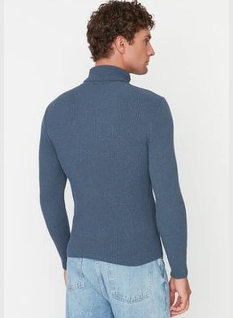 trendyol Indigo Men's Slim Fit Turtleneck Corduroy Knit Sweater
