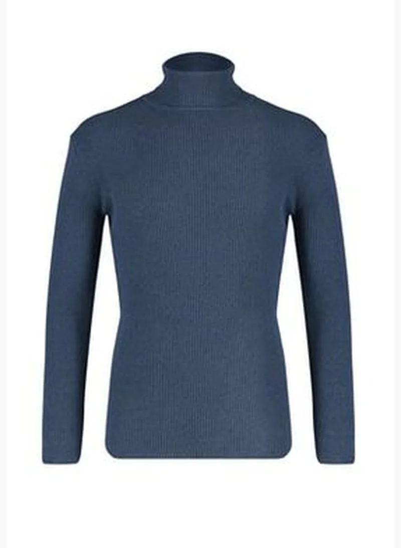 trendyol Indigo Men's Slim Fit Turtleneck Corduroy Knit Sweater