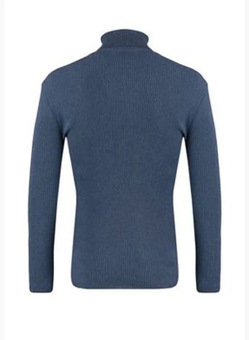 trendyol Indigo Men's Slim Fit Turtleneck Corduroy Knit Sweater