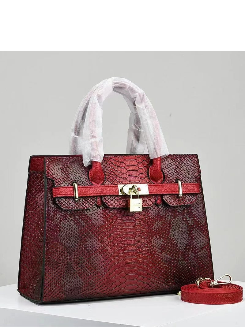 Women's Lizard Skin Pattern Tote Bags, Satchels Purses,Crossbody Bag - Red  - Image 1