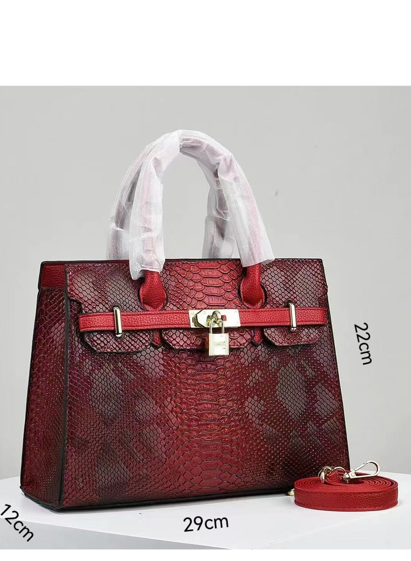 Women's Lizard Skin Pattern Tote Bags, Satchels Purses,Crossbody Bag - Red  - Image 2
