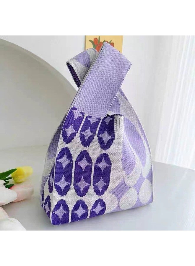 Xipu Cute Panda Knitted Handbag National Trendy Cartoon Wool Women's Bag Wrist Bag Summer Fashion Korean-style All-match-Color:Purple-Gypsmal - Image 1