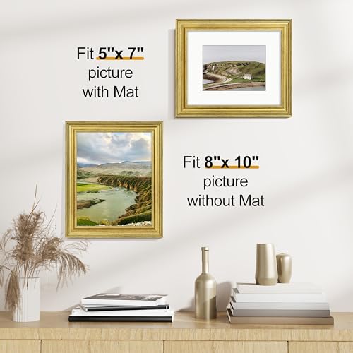 Vittanly 8x10 Picture Frames Set of 2, Ornate Vintage Photo Frame for Wall or Tabletop, Display 5x7 Pictures with Mat or 8x10 without Mat, Rustic Gold - Image 3
