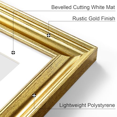 Vittanly 8x10 Picture Frames Set of 2, Ornate Vintage Photo Frame for Wall or Tabletop, Display 5x7 Pictures with Mat or 8x10 without Mat, Rustic Gold - Image 4