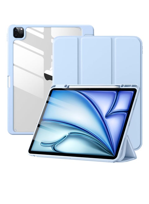 for iPad Air 13 inch Case M2 2024 with Pencil Holder, Compatible with iPad Pro 12.9 6th/5th/4th/3rd Generation Case 2022/2021/2020/2018, Auto Wake/Sleep, Slim Clear Back Shell, Sky Blue