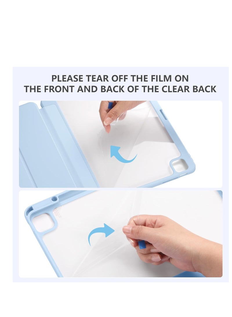 for iPad Air 13 inch Case M2 2024 with Pencil Holder, Compatible with iPad Pro 12.9 6th/5th/4th/3rd Generation Case 2022/2021/2020/2018, Auto Wake/Sleep, Slim Clear Back Shell, Sky Blue