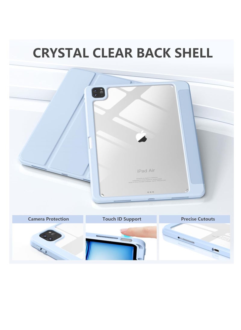 for iPad Air 13 inch Case M2 2024 with Pencil Holder, Compatible with iPad Pro 12.9 6th/5th/4th/3rd Generation Case 2022/2021/2020/2018, Auto Wake/Sleep, Slim Clear Back Shell, Sky Blue