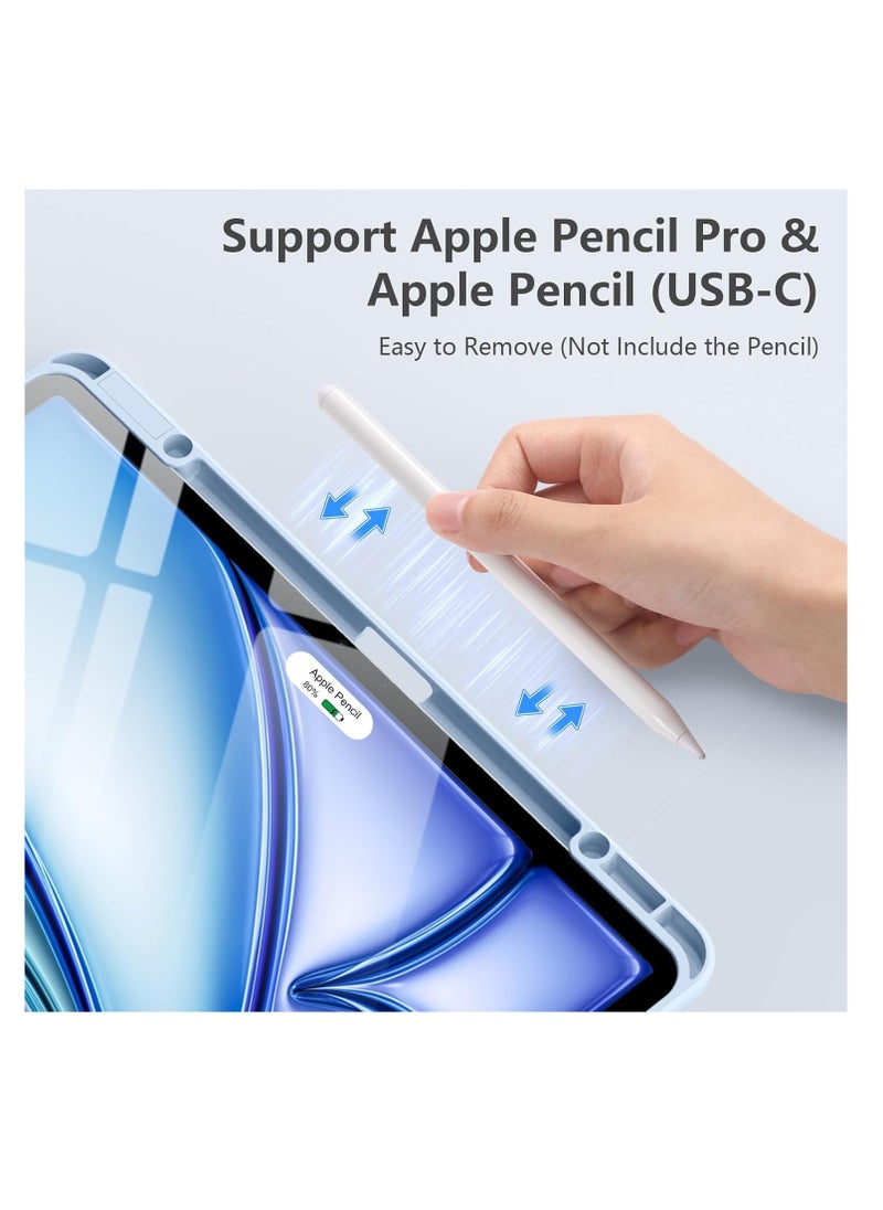 for iPad Air 13 inch Case M2 2024 with Pencil Holder, Compatible with iPad Pro 12.9 6th/5th/4th/3rd Generation Case 2022/2021/2020/2018, Auto Wake/Sleep, Slim Clear Back Shell, Sky Blue