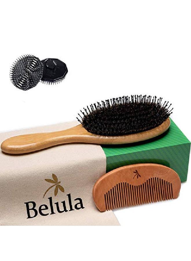 Belula - Boar Bristle Hair Brush For Men Set.Styling Mens' Hair Brush With Nylon Pins. Boar Bristle Brush 2 X Palm Brush Wooden Comb & Travel Bag Included. - Image 1