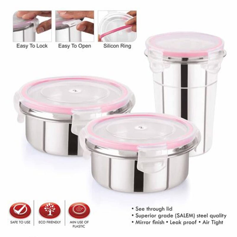 Foliam Leak Proof Click and Seal Lock Stainless Steel StorageAir Tight Tiffin ContainerLunch Container with lid Tumbler 400250350ml - Image 3