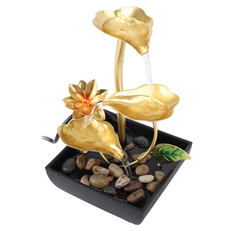 Tabletop Waterfall Fountain 3 Tier Lotus Leaf LED Light Circulating Flowing Water Adjustable Indoor Desk Water Fountain for Home Bedroom Office - Image 2