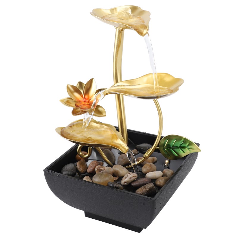 Tabletop Waterfall Fountain 3 Tier Lotus Leaf LED Light Circulating Flowing Water Adjustable Indoor Desk Water Fountain for Home Bedroom Office - Image 5