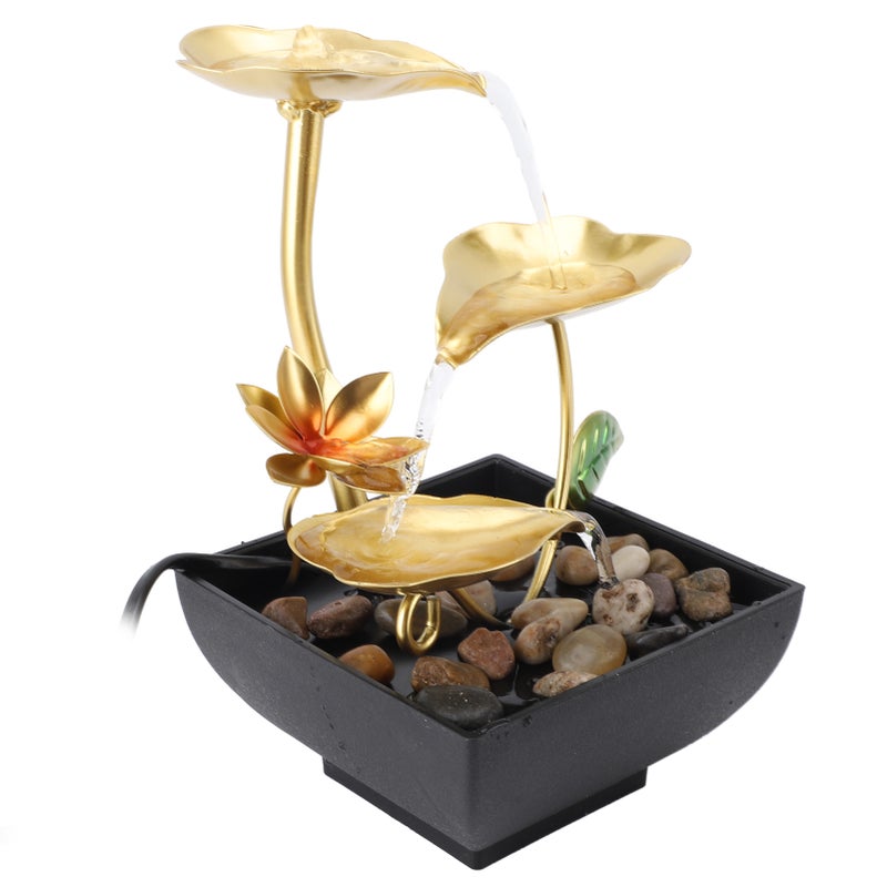 Tabletop Waterfall Fountain 3 Tier Lotus Leaf LED Light Circulating Flowing Water Adjustable Indoor Desk Water Fountain for Home Bedroom Office - Image 4