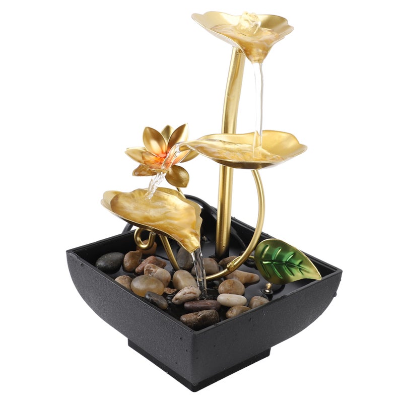 Tabletop Waterfall Fountain 3 Tier Lotus Leaf LED Light Circulating Flowing Water Adjustable Indoor Desk Water Fountain for Home Bedroom Office - Image 3