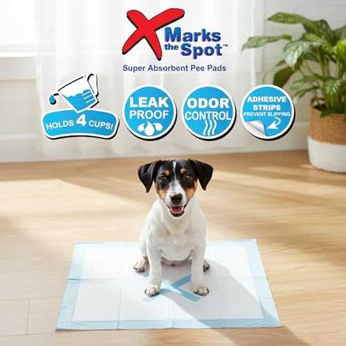 SPOT X Marks The Spot Extra Absorbent Puppy Pads with Adhesive Strips & Pheromones – Attracts Dogs to Center for Training & Potty, 22" x 22", 50-Pack - Image 4