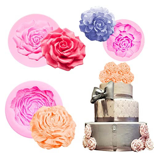 muyulin Large Rose Flower Silicone Molds Chocolate, 3 Packs Peony Carnation 3D Fondant Molds for Wedding Cake Decoration, Birthday Cupcake Topper, Soap, Candy, DIY Craft, Polymer Clay - Image 1