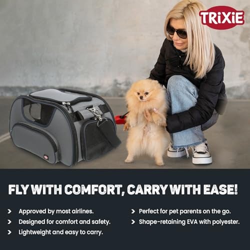 Trixie Wings Airline Pet Carrier Approved for Air Travel, Suitable for Cocker Spaniel, Broder Coolie, Poodle up to 20 kg - Size :18” X 11” X 9”, Grey/Blue - Image 4