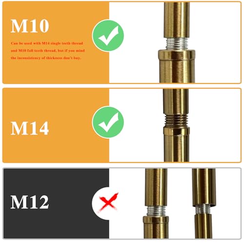 KCO Lighting M14 Threaded Extension Rod 7.89“ and 11.8" Brass Gold Extension Rods Lighting Fixture Downrods Stems Chandelier Extension Rods - Image 3