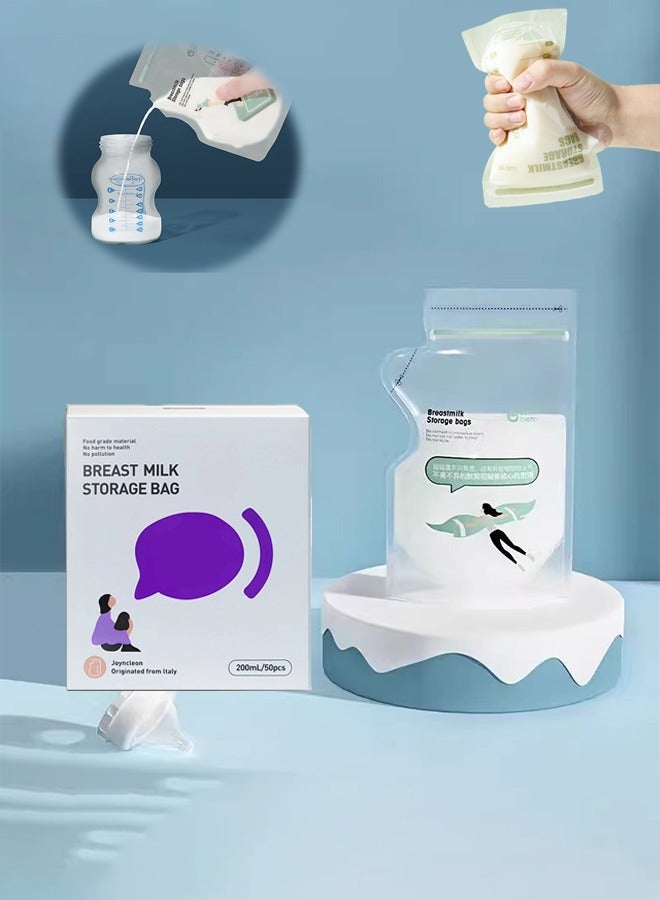 Yooyee 50 Breast Milk Storage Bags, Disposable Breast Milk Preservation Bags, Leak-Proof Milk Storage Bags, Frozen Storage Bags, Intelligent Color Temperature Detection, Built-In Marker Pen 200ml  - Image 1