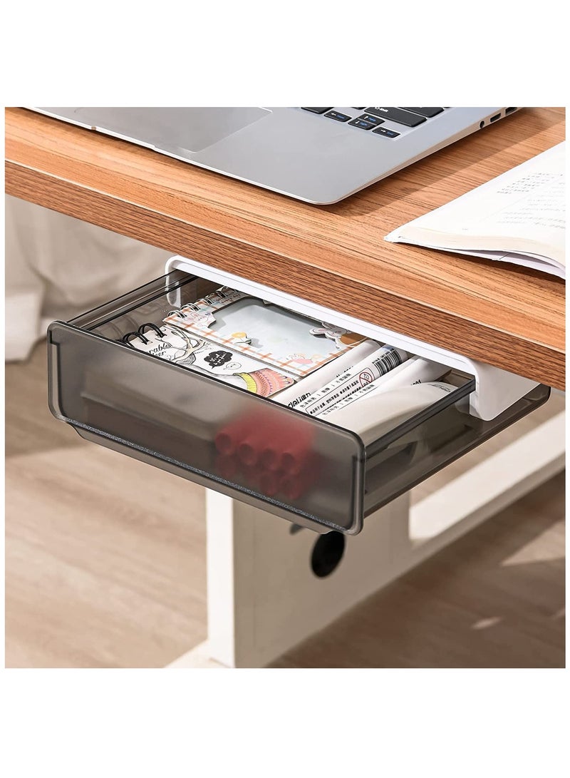 عربست درج تخزين تحت المكتب، درج منزلق أسفل المكتب بمقبض، صندوق درج مخفي ذاتي اللصق للمكتب، المنزل، المطبخ، المدرسة، أسود - Image 1