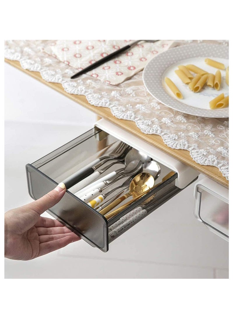 عربست درج تخزين تحت المكتب، درج منزلق أسفل المكتب بمقبض، صندوق درج مخفي ذاتي اللصق للمكتب، المنزل، المطبخ، المدرسة، أسود - Image 2