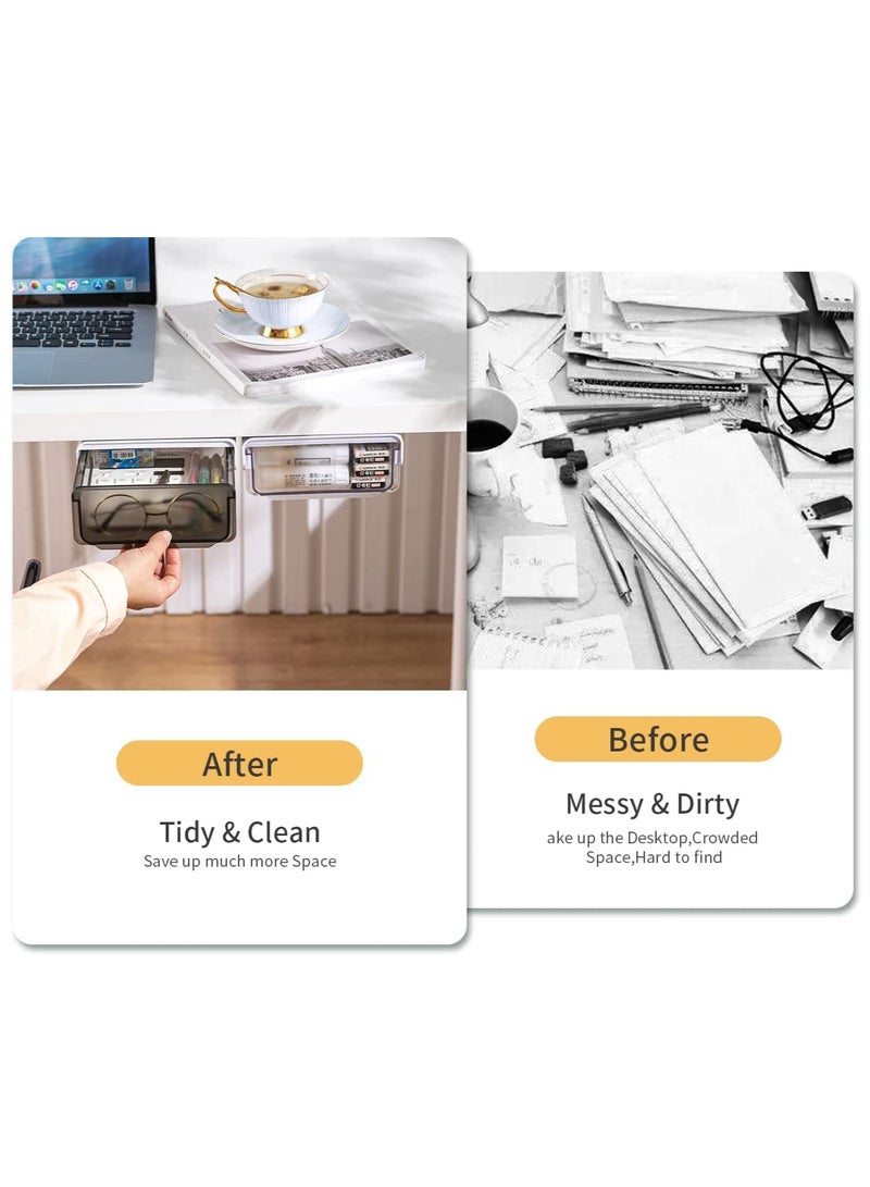 عربست درج تخزين تحت المكتب، درج منزلق أسفل المكتب بمقبض، صندوق درج مخفي ذاتي اللصق للمكتب، المنزل، المطبخ، المدرسة، أسود - Image 4