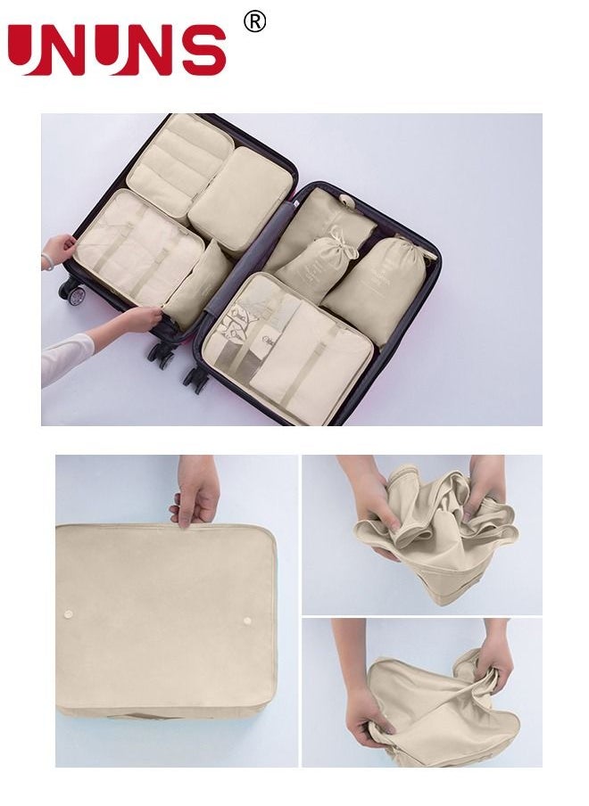 UNUNS Travel Organizer Bags Set,9-Piece Packing Cubes Set With Foldable Toiletry Bag,Portable Travel Packing Pouches For Man And Women Travel,Beige  - Image 2