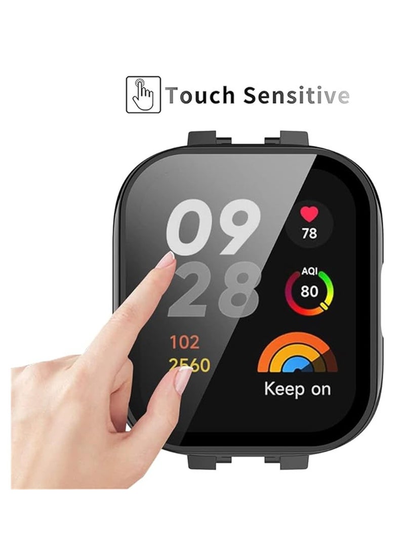 KASTWAVE 2 Pcs Case With Tempered Glass Screen Protector Compatible for Xiaomi Redmi Watch 3, 9H Hardness All-round Protective Cover Ultra-thin Protective PC Case Cover, Black and Yellow  - Image 5