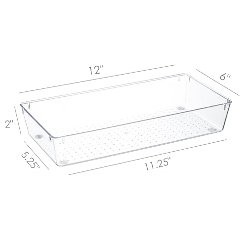 Kingrol 6 Pack 12 x 6 x 2 Inch Clear Drawer Organizer Trays, Desk Drawer Divider Storage Bins, Storage Box Set for Utensils Junks Vanities Makeups Jewelry Office Craft Supplies - Image 3