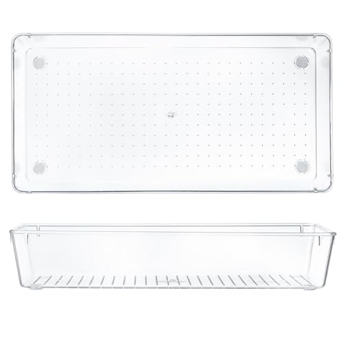 Kingrol 6 Pack 12 x 6 x 2 Inch Clear Drawer Organizer Trays, Desk Drawer Divider Storage Bins, Storage Box Set for Utensils Junks Vanities Makeups Jewelry Office Craft Supplies - Image 2