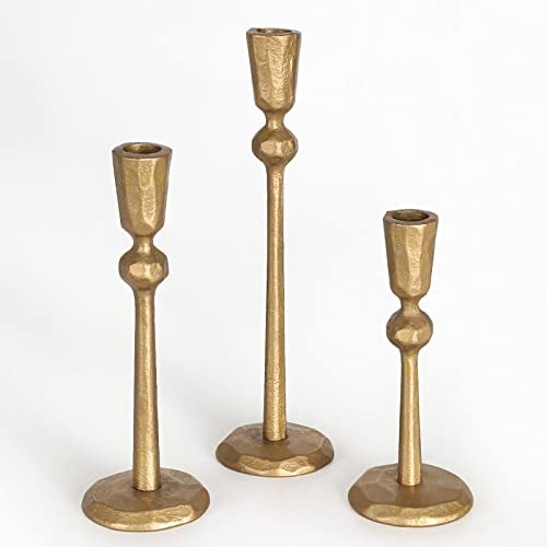 SUJUN Antique Brass Iron Taper Candle Holder - Set of 3 Decorative Candle Stand, Candlestick Holder for Wedding, - Image 1