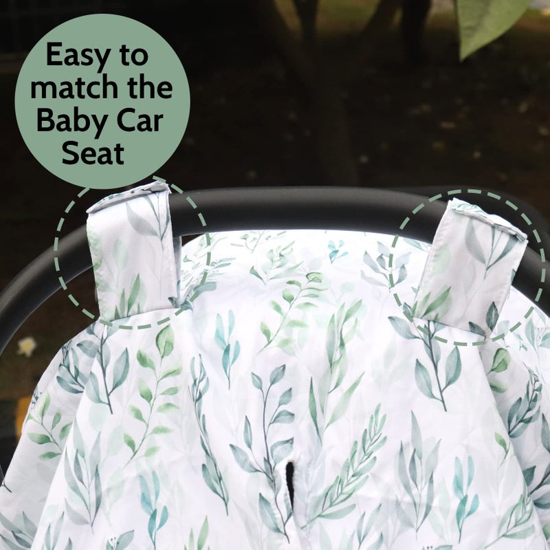 Dilimi Car Seat Covers For Babies  Peekaboo Opening Infant Car Seat Canopy For Baby Boys Girls  2 In 1 Mom Nursing Breastfeeding Covers  Minky Warm Carseat Canopy For Newborn  Green Leaf - Image 4