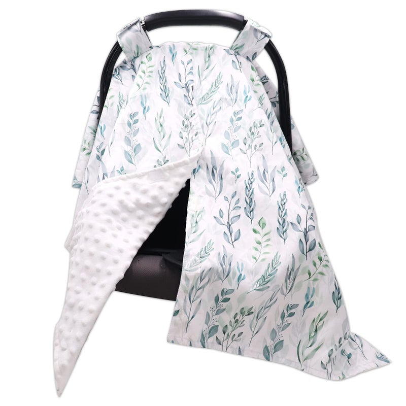 Dilimi Car Seat Covers For Babies  Peekaboo Opening Infant Car Seat Canopy For Baby Boys Girls  2 In 1 Mom Nursing Breastfeeding Covers  Minky Warm Carseat Canopy For Newborn  Green Leaf - Image 1