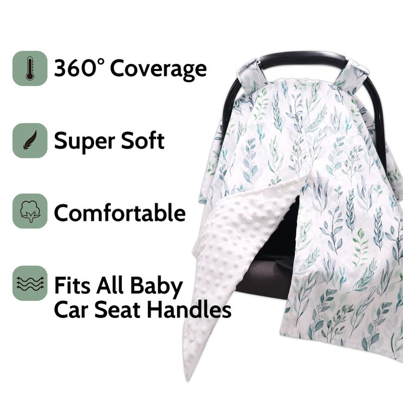 Dilimi Car Seat Covers For Babies  Peekaboo Opening Infant Car Seat Canopy For Baby Boys Girls  2 In 1 Mom Nursing Breastfeeding Covers  Minky Warm Carseat Canopy For Newborn  Green Leaf - Image 3
