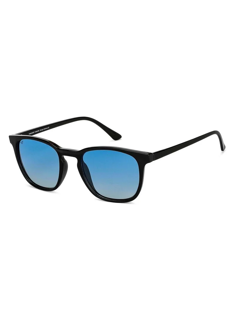 VINCENT CHASE Vincent Chase By Lenskart | Blue Black Full Rim Square Stylish Sunglasses | Polarized and UV Protected | For Men and Women | Large | VC S14090