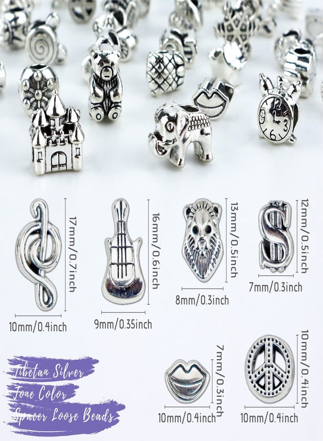 JIALEEY Wholesale Bulk Mix 40 Pcs Tibetan Silver Tone Color Spacer Loose Beads Fit European Charm Bracelet Lot for Jewelry Making Findings DIY - Image 2