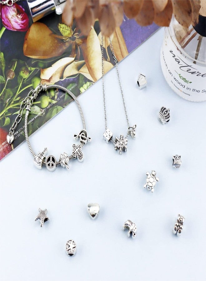 JIALEEY Wholesale Bulk Mix 40 Pcs Tibetan Silver Tone Color Spacer Loose Beads Fit European Charm Bracelet Lot for Jewelry Making Findings DIY - Image 5