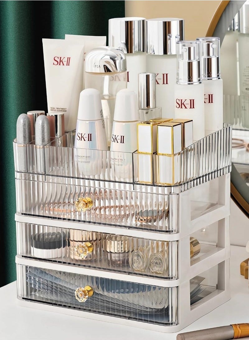 Beauenty Skincare Organizer Makeup Organizer with 3 Large Drawers Countertop Organizer for Cosmetics Ideal for Bathroom and Bedroom Vanity Countertops Desk Storage Holder for Lipstick Brushes and Nail Polish - Image 3