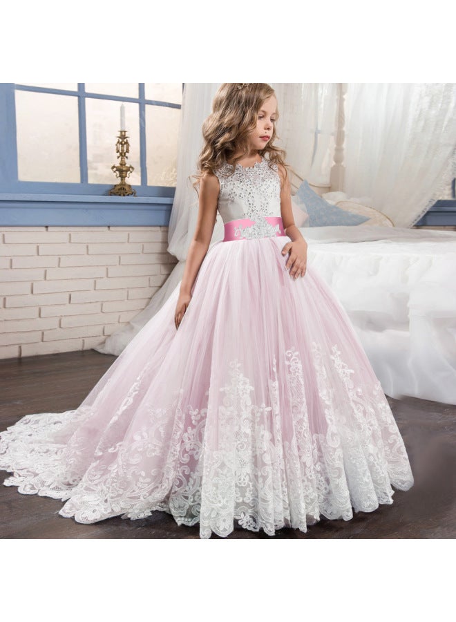 فستان زفاف للبنات باللون الوردي، تنورة توتو بطبقة شبكية ذيل طويل