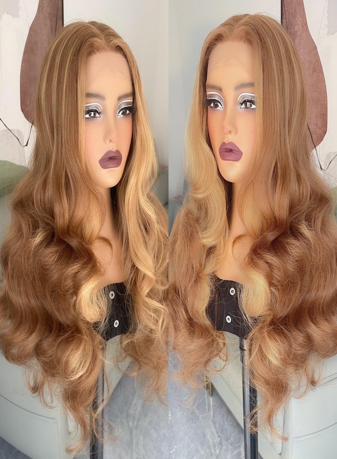 ZAVIDE Honey Blonde Lace Front Wig Body Wave Synthetic Wig Highlight Wigs For Women 180% Density Transparent Lace Frontal Wigs - Image 1