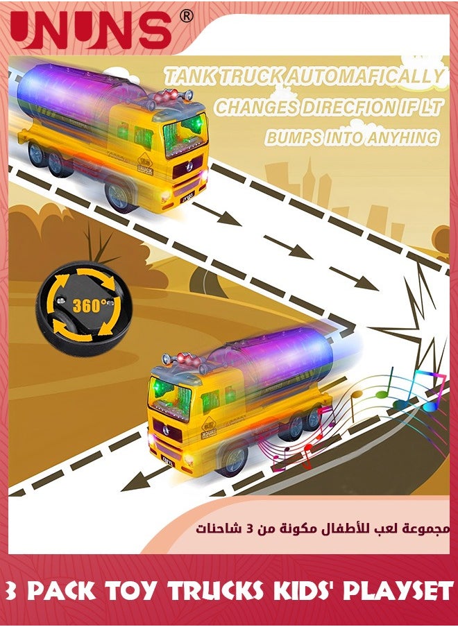 UNUNS 3 Pack Car Toy Trucks Set,Construction Vehicle Toys For Boys Girls ,Automatic Bump & Go Toy Construction Vehicles Truck Toys Musical Engineering Truck With Lights,Gifts For Kids 3 4 5 6 Years  - Image 5