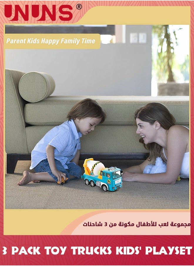 UNUNS 3 Pack Car Toy Trucks Set,Construction Vehicle Toys For Boys Girls ,Automatic Bump & Go Toy Construction Vehicles Truck Toys Musical Engineering Truck With Lights,Gifts For Kids 3 4 5 6 Years  - Image 4