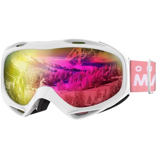OutdoorMaster OTG Ski Goggles - Over Glasses Ski/Snowboard Goggles for Men, Women & Youth - 100% UV Protection (White Frame + VLT 13.5% Pink Lens with Full REVO Pink) - Image 1