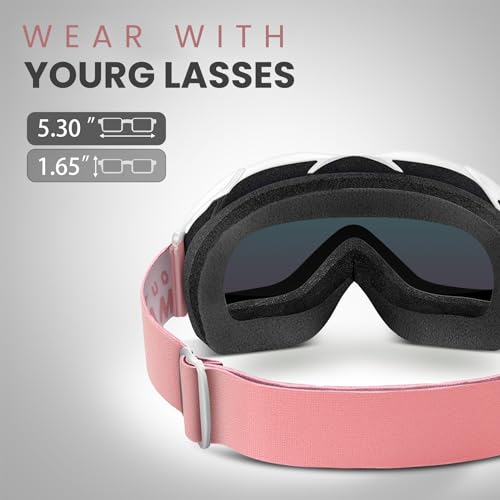 OutdoorMaster OTG Ski Goggles - Over Glasses Ski/Snowboard Goggles for Men, Women & Youth - 100% UV Protection (White Frame + VLT 13.5% Pink Lens with Full REVO Pink) - Image 2