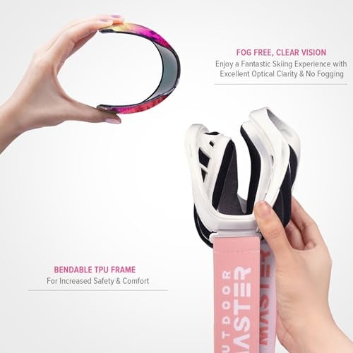 OutdoorMaster OTG Ski Goggles - Over Glasses Ski/Snowboard Goggles for Men, Women & Youth - 100% UV Protection (White Frame + VLT 13.5% Pink Lens with Full REVO Pink) - Image 4
