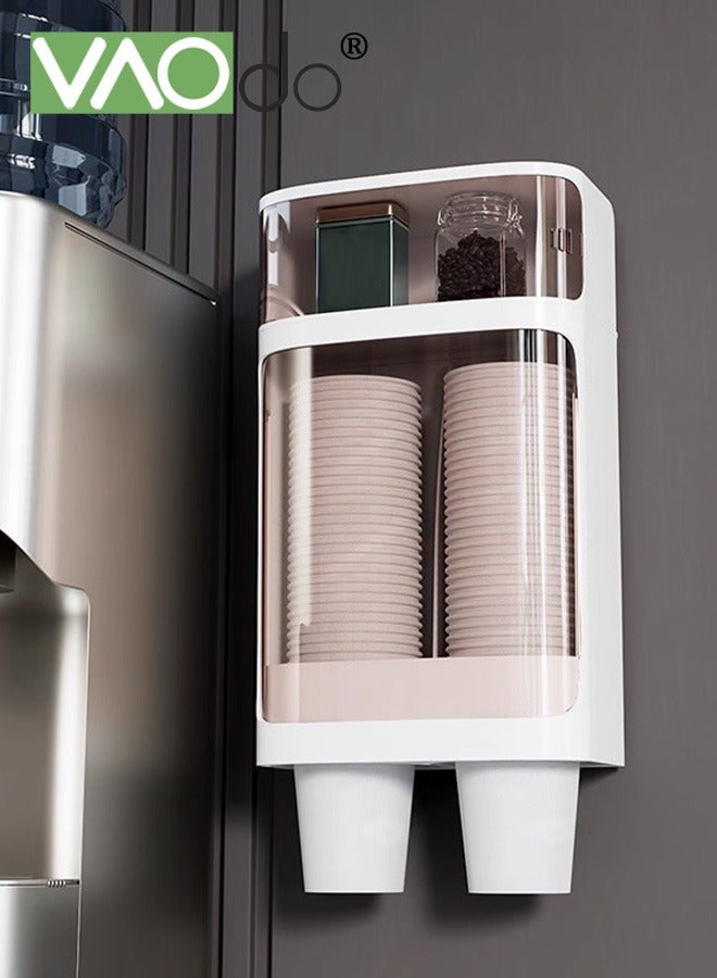 فاو دو موزع أكواب مثبت على الحائط موزع أكواب تبريد المياه مناسب للأكواب الورقية التي يبلغ قطرها 7.5 سم  مع حامل أكواب من نوع السحب لتخزين كبسولات القهوة - Image 1