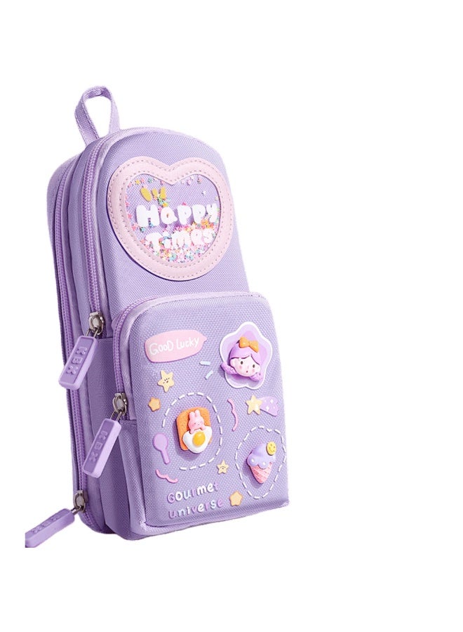 Daytoyz 3 Layer Pencil Case 6 Compartment Large Capacity Simple Stationery Box (Purple,210 * 95 * 65mm)  - Image 1
