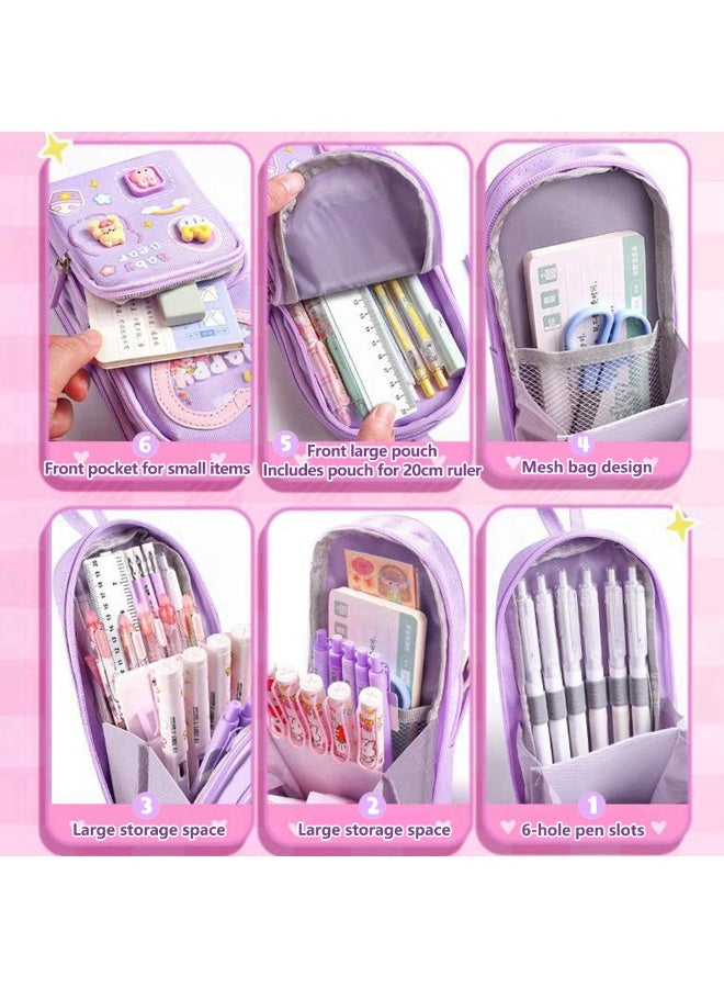 Daytoyz 3 Layer Pencil Case 6 Compartment Large Capacity Simple Stationery Box (Purple,210 * 95 * 65mm)  - Image 3