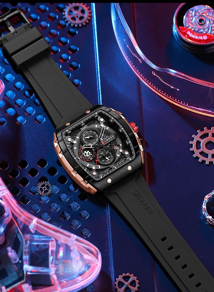 CURREN CURREN 8442M Men Quartz Sport Watch Silicone Strap Alloy Case Fashion Multifunction Wristwatch Abrastion Resistant glass 3ATM Luminous Display Chronograph Calendar Date Watches - Image 3